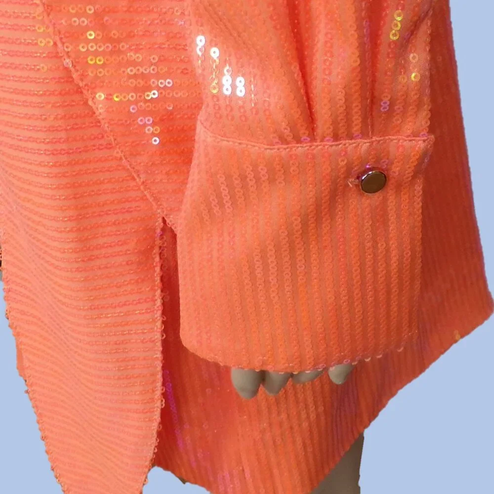 HOUSE OF HARLOW 1960 size S orange long-sleeve sequined wrap dress - Picture 9 of 13